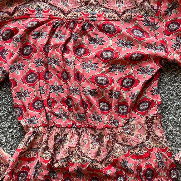 Free People Womens Large Red/Pink Floral Boho Vneck Blouse - Picture 5 of 7